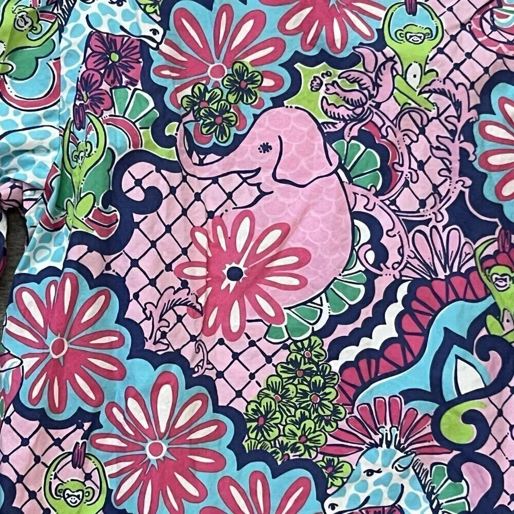 Lilly Pulitzer Girls Jungle Animal Print Tunic Blouse Size 14 Cotton Pink Blue